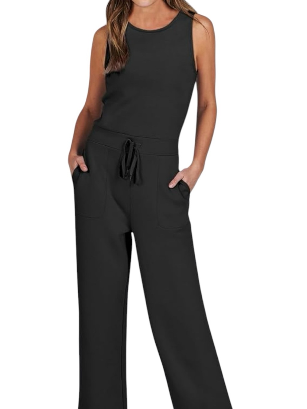 Sleeveless Black Jumpsuit with Drawstring Waist Size Small